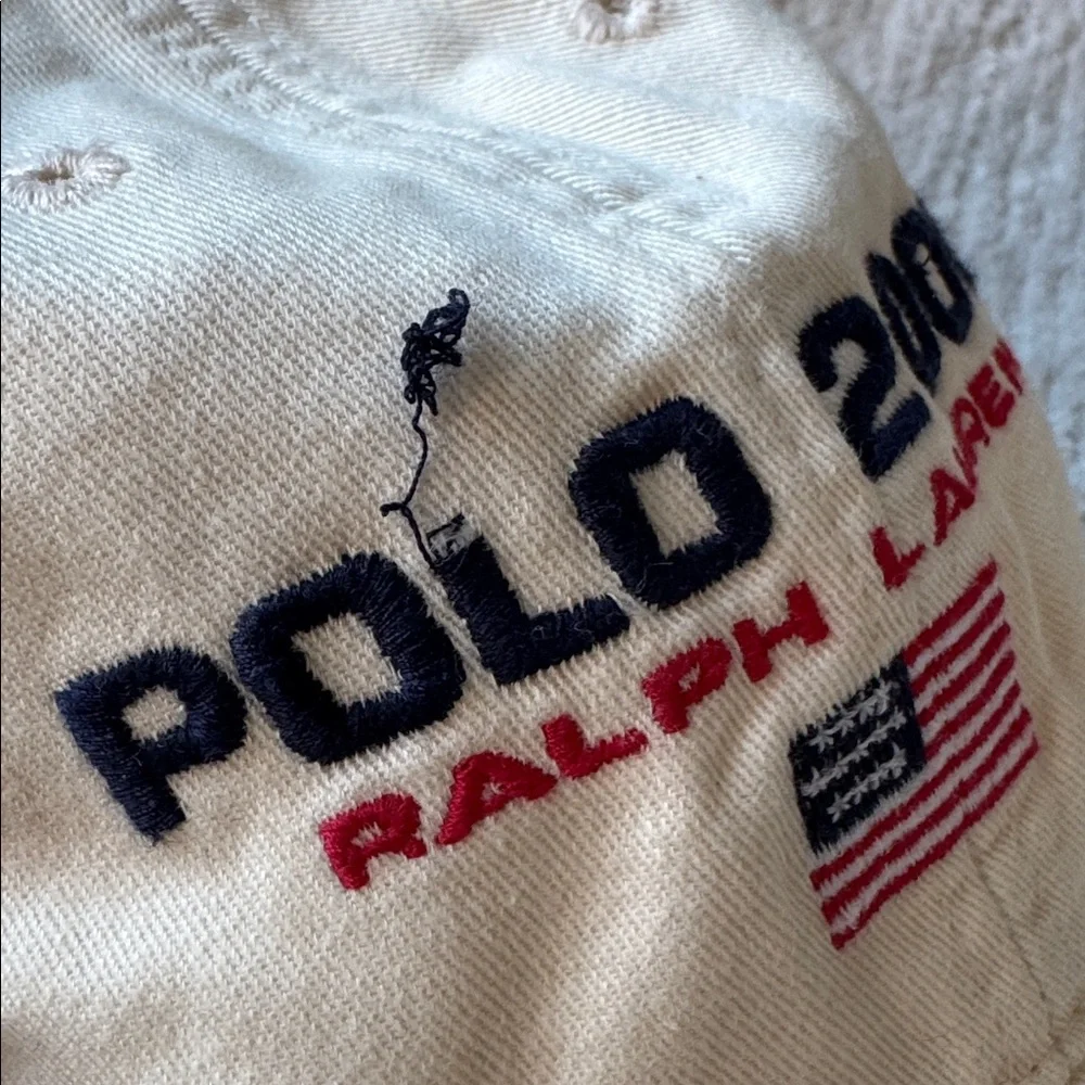RARE Vintage Y2K Polo Sport Ralph Lauren. Polo 2000 White Ivory Hat 100% Cotton